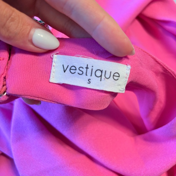 NWOT Vestique Pink Tulip Skirt Open Back Halter Dress - Picture 10 of 10